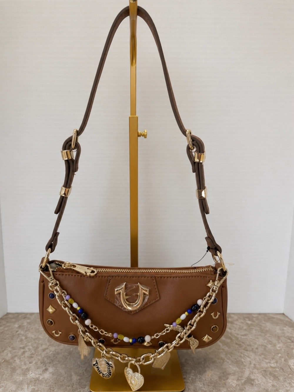 True Religion Y2K inspired Bag Brown Western Grunge Studded Charm Purse NWT